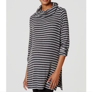 LOFT Striped Cowl Neck LS Tunic Top